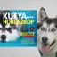 A képen a Kutyahoroszkóp című könyv látható a háttérben egy husky.