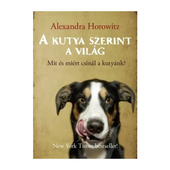 A kutya szerint a világ című könyv látható a képen a háttérben kutyákkal és macskákkal.