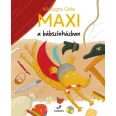 A képen Maxi a bábszínházban című könyv látható a háttérben egy kutyával.