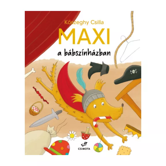 A képen Maxi a bábszínházban című könyv látható a háttérben egy kutyával.