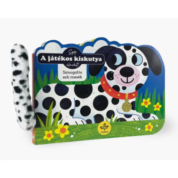 A képen A játékos kiskutya című könyv látható a háttérben egy dalmata.