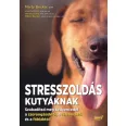 A képen a Stresszoldás kutyáknak című könyv látható erdei háttér előtt.