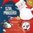 A képen a Szia Mikulás című könyv látható hópihés háttér előtt.