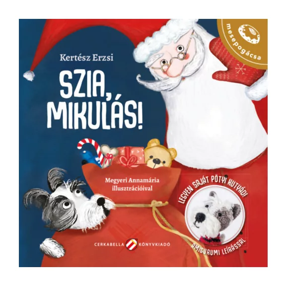A képen a Szia Mikulás című könyv látható hópihés háttér előtt.