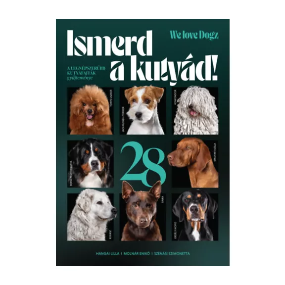 A képen az Ismerd a kutyád című könyv látható a háttérben két kutyával.