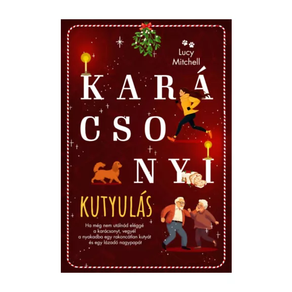 A képen a Karácsonyi kutyulás című könyv látható a háttérben egy spániel.