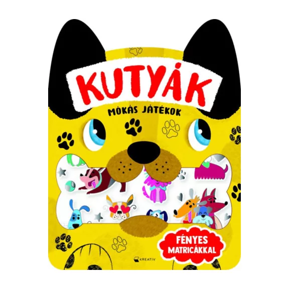 A képen a Kutyák mókás játékok című könyv látható a háttérben egy tacskóval.