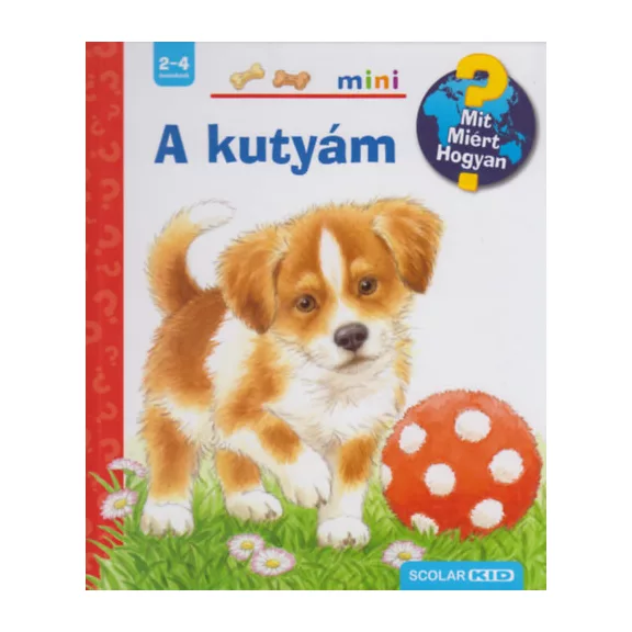 A képen az A kutyám című könyv látható a háttérben kutyákkal.