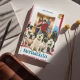 A képen a Kutyaszálló című könyv látható a háttérben kutyákkal.