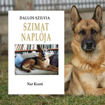 A képen a Szimat naplója című könyv látható kutyás gyerekkönyves háttér előtt.