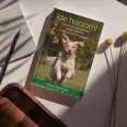 A képen az Ide hozzám című könyv látható a háttérben golden retrieverekkel.