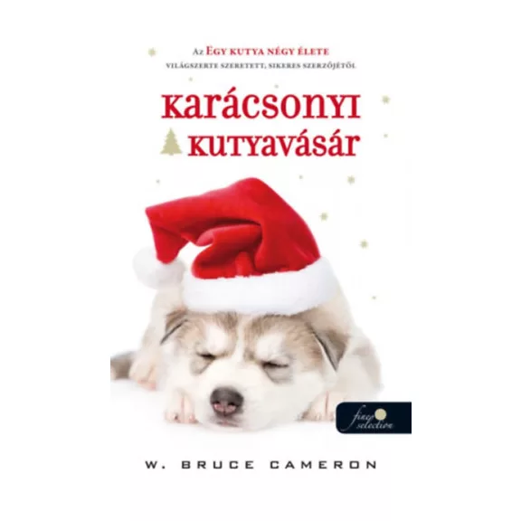 A képen a Karácsonyi kutyavásár című könyv látható a háttérben egy husky.