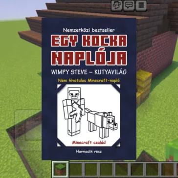 A képen az Egy kocka naplója 3 című könyv látható Minecraft háttér előtt.