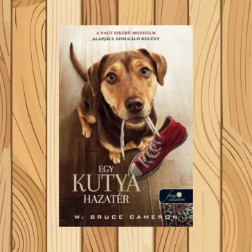 A képen az Egy kutya hazatér című könyv filmes borítója látható a háttérben parketta.