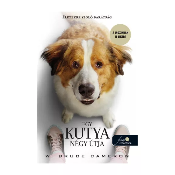 A képen az Egy kutya négy útja című könyv látható a háttérben egy kutyával.