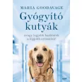 A képen a Gyógyító kutyák című könyv látható a háttérben szaladó kutyákkal.