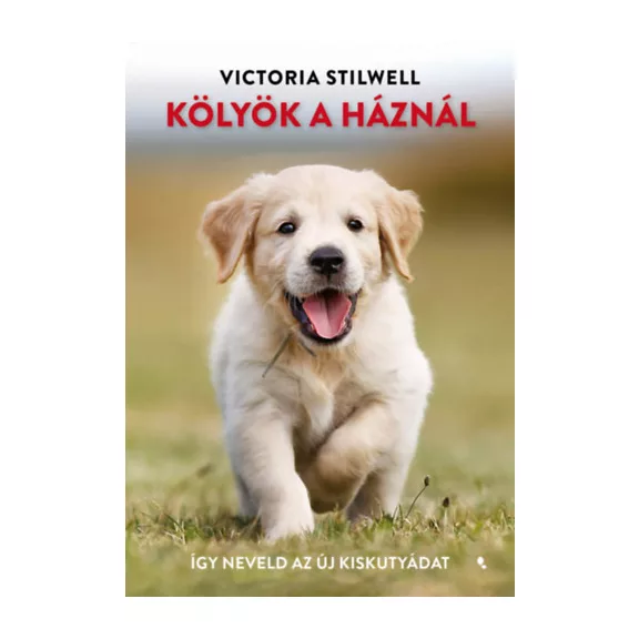A képen a Kölyök a háznál című könyv látható a háttérben egy labrador.