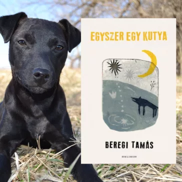 A képen az Egyszer egy kutya című könyv látható a háttérben egy fekete kutya.