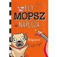 A képen az Egy mopsz naplója című könyv látható a háttérben mopszokkal.