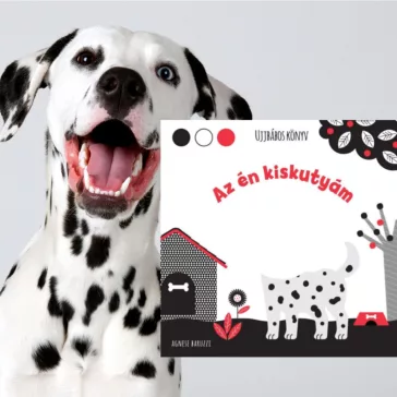 A képen Az én kiskutyám ujjbábos könyv című kiadvány látható a háttérben egy dalmata.