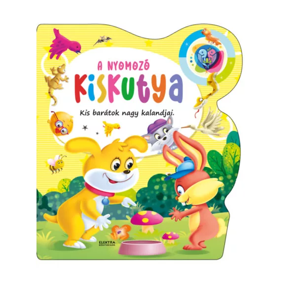 A képen A nyomozó kiskutya című könyv látható a háttérben egy malinois kölyök.