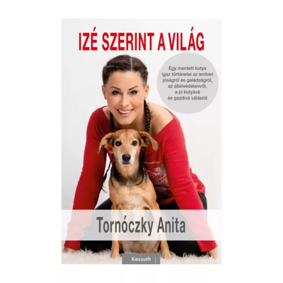 A képen az Izé szerint a világ című könyv látható egy kutyával a háttérben.