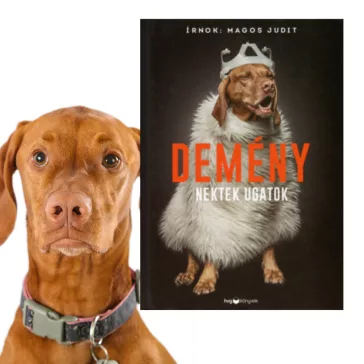 A képen a Demény - Nektek ugatok című könyv látható egy kutyával a háttérben.