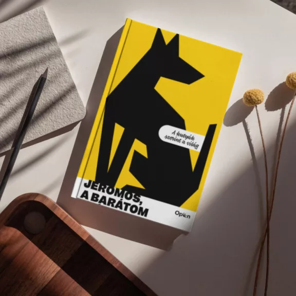 A képen a Jeromos a barátom című könyv látható a háttérben egy Dán dog.