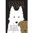 A képen A kutyák szőrös gyerekek című könyv látható a háttérben egy nővel aki a kutyájával játszik.