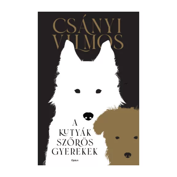 A képen A kutyák szőrös gyerekek című könyv látható a háttérben egy nővel aki a kutyájával játszik.