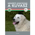 A képen a Nemzeti kincsünk a kuvasz című könyv látható a háttérben a magyar zászló színei.