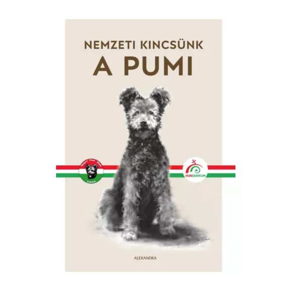 A képen a Nemzeti kincsünk A pumi című könyv látható a háttérben egy pumival.