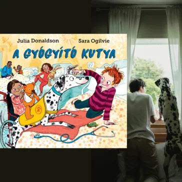 A képen A gyógyító kutya című könyv látható a háttérben egy dalmata.