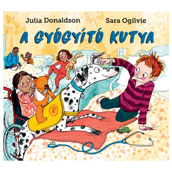 A képen A gyógyító kutya című könyv látható a háttérben egy dalmata.