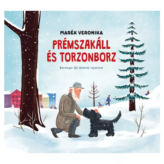 A képen a Prémszakáll és Torzonborz című könyv látható a háttérben egy fekete kutyával.