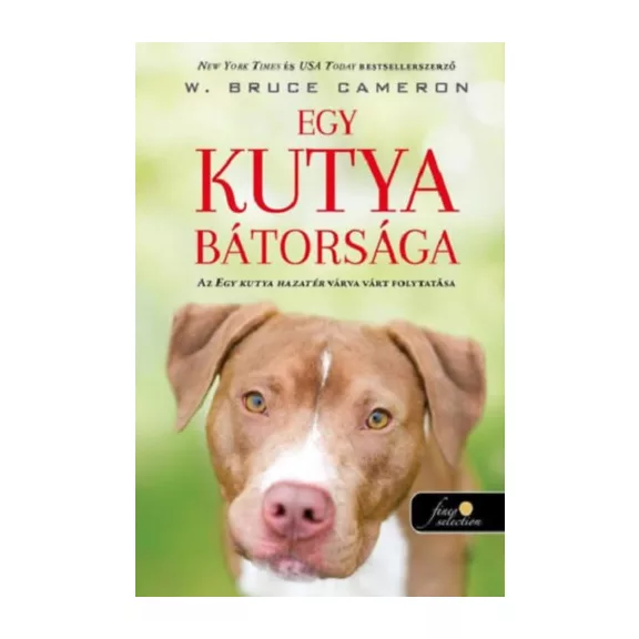 A képen az Egy kutya bátorsága című könyv látható a háttérben egy kutya alakjával.