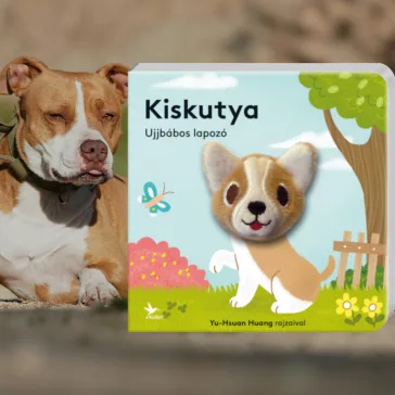 A képen az Ujjbábos lapozó Kiskutya című könyv látható a háttérben egy pitbull.