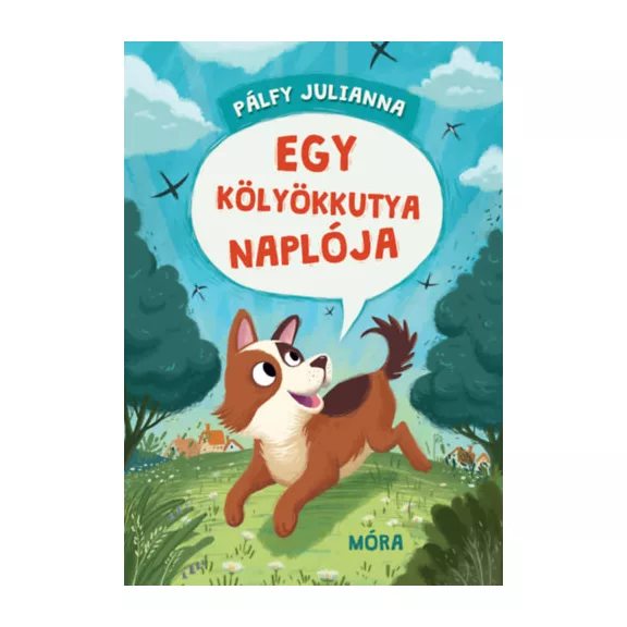 A képen az Egy kölyökkutya naplója című könyv látható a háttérben egy szaladó kutya.