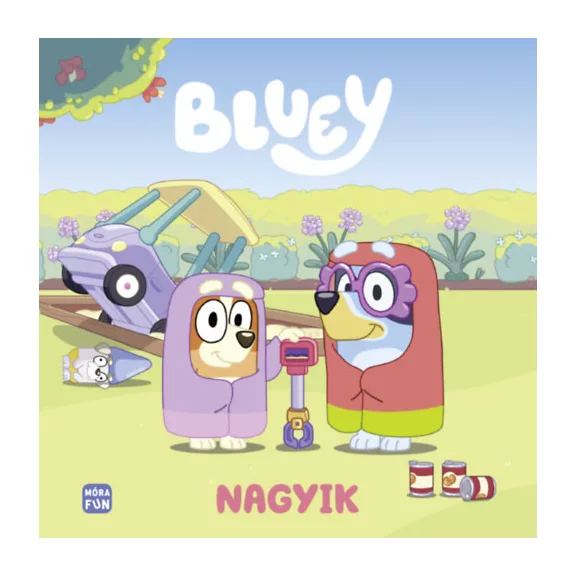 A képen a Bluey Nagyik című könyv látható színes háttér előtt.