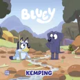 A képen a Bluey Kemping  című könyv látható színes háttér előtt.