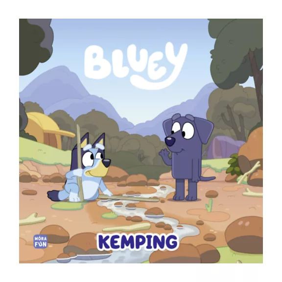 A képen a Bluey Kemping  című könyv látható színes háttér előtt.