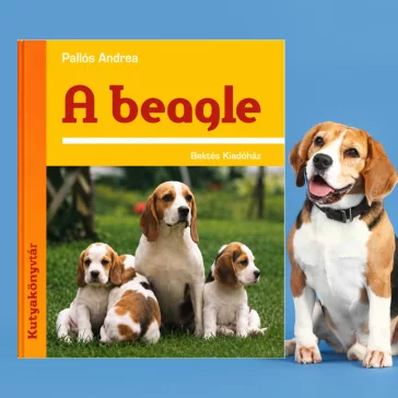 A képen A beagle című könyv látható kutyás témájú háttérrel.