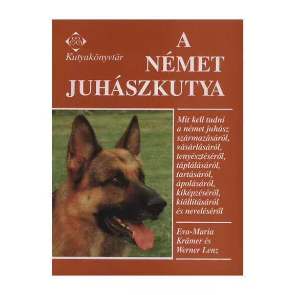 A képen A német juhászkutya című könyv látható kutyás témájú háttérrel.