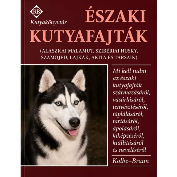 A képen az Északi kutyafajták című könyv látható kutyás témájú háttérrel.